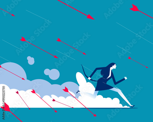 Investments lose. Frustrated businesswoman pierced by falling arrows