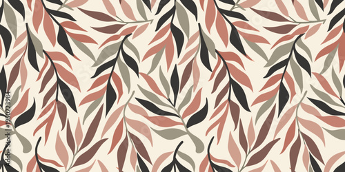 Abstract botanical pattern featuring elongated leaves in muted earth tones
