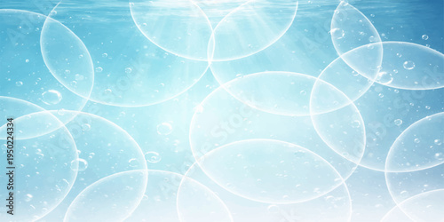 Abstract blue background with bubbles and snowflakes