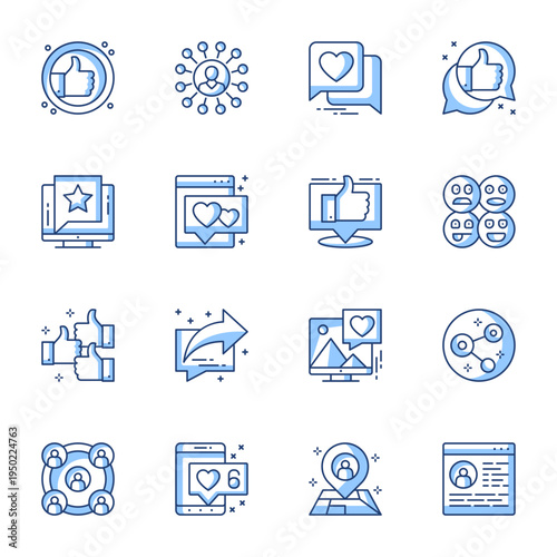 Viral Social Media Engagement, Influencer Marketing & Community Interaction Icon Set