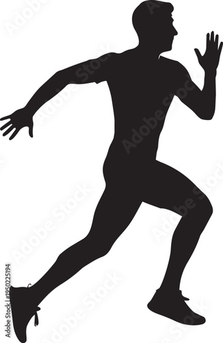 Black silhouette of athlete running in stride showing fitness, speed, and sports activity.