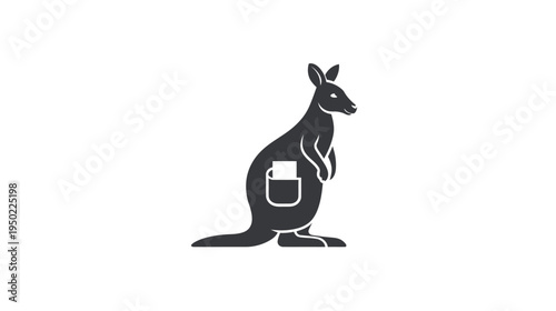 A stylized silhouette of a kangaroo in profile, dark gray against a white background