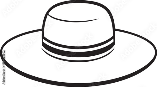 Hand Drawn Woman Hat Black and White Illustration in Minimal Line Art Style Design