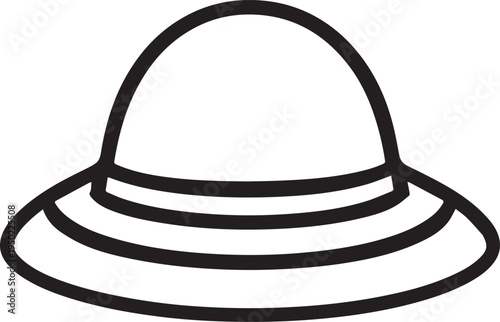 Hand Drawn Woman Hat Black and White Illustration in Minimal Line Art Style Design