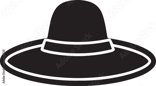 Hand Drawn Woman Hat Black and White Illustration in Minimal Line Art Style Design