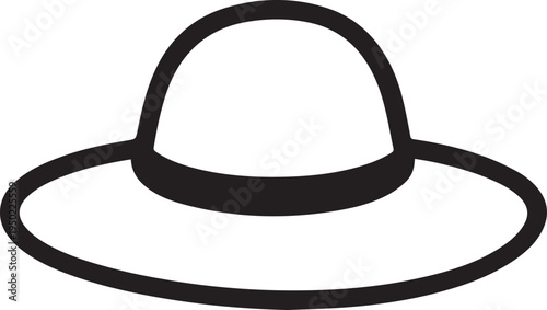 Hand Drawn Woman Hat Black and White Illustration in Minimal Line Art Style Design