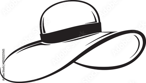 Hand Drawn Woman Hat Black and White Illustration in Minimal Line Art Style Design