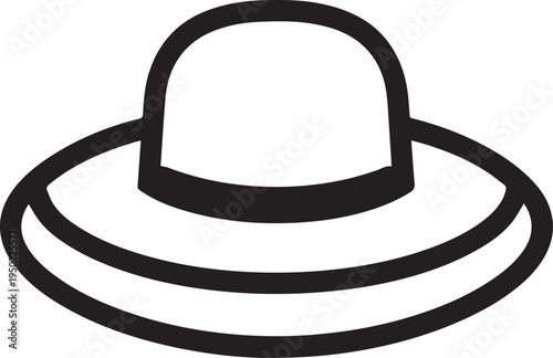 Hand Drawn Woman Hat Black and White Illustration in Minimal Line Art Style Design