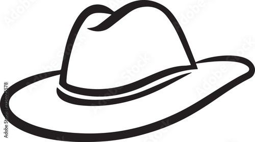 Hand Drawn Woman Hat Black and White Illustration in Minimal Line Art Style Design