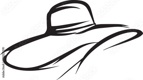 Hand Drawn Woman Hat Black and White Illustration in Minimal Line Art Style Design