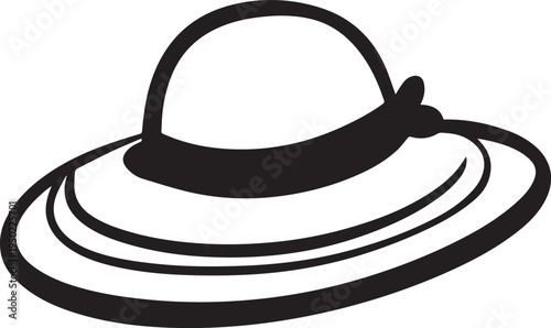 Hand Drawn Woman Hat Black and White Illustration in Minimal Line Art Style Design