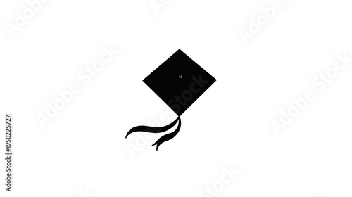 A monochrome image of a diamond-shaped object with two curved streamers against a white background