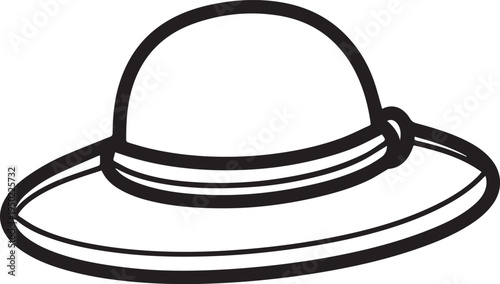 Hand Drawn Woman Hat Black and White Illustration in Minimal Line Art Style Design