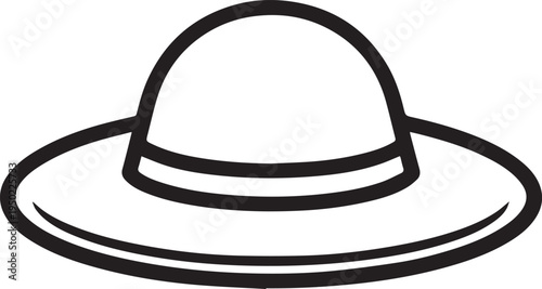 Hand Drawn Woman Hat Black and White Illustration in Minimal Line Art Style Design
