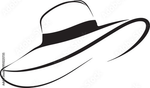 Hand Drawn Woman Hat Black and White Illustration in Minimal Line Art Style Design