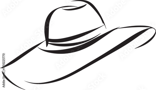 Hand Drawn Woman Hat Black and White Illustration in Minimal Line Art Style Design