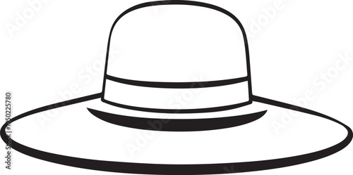 Hand Drawn Woman Hat Black and White Illustration in Minimal Line Art Style Design