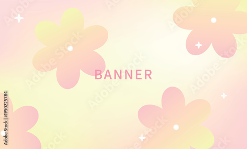 Pink and yellow gradient background with flowers.