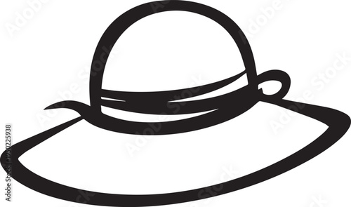 Hand Drawn Woman Hat Black and White Illustration in Minimal Line Art Style Design