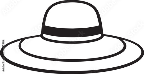 Hand Drawn Woman Hat Black and White Illustration in Minimal Line Art Style Design