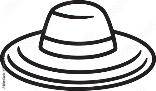 Hand Drawn Woman Hat Black and White Illustration in Minimal Line Art Style Design