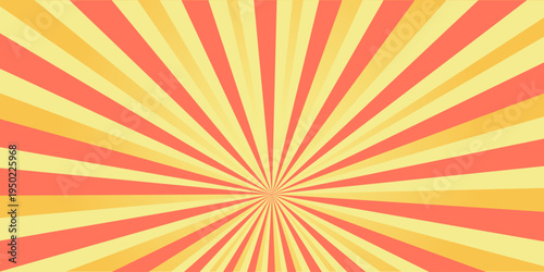 Bright summer sunburst background, warm yellow and coral tones with smooth gradient effect
