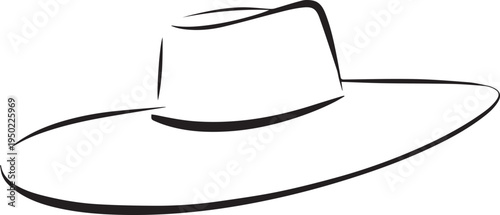 Hand Drawn Woman Hat Black and White Illustration in Minimal Line Art Style Design