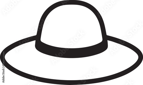 Hand Drawn Woman Hat Black and White Illustration in Minimal Line Art Style Design