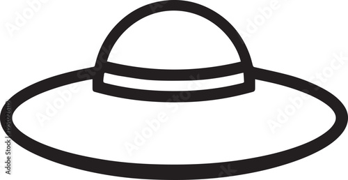 Hand Drawn Woman Hat Black and White Illustration in Minimal Line Art Style Design