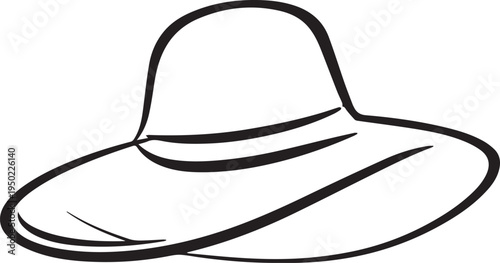 Hand Drawn Woman Hat Black and White Illustration in Minimal Line Art Style Design