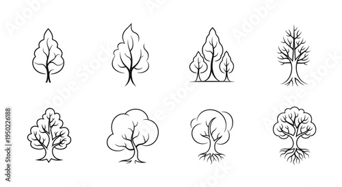 A collection of tree line drawings.