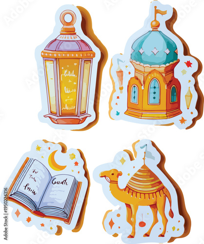 Cute vector illustration of a bird inside a decorative cage with festive holiday style icons and playful design elements