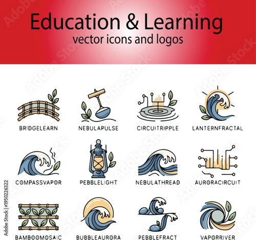 Education and Learning Vector Icons and Logo Set for School, Knowledge and Academic Branding
