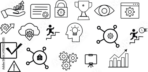 Set of 20 business icons vector, black and white, line style