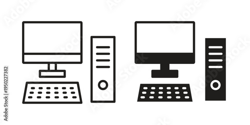 Computer icon line vector illustration in solid color design