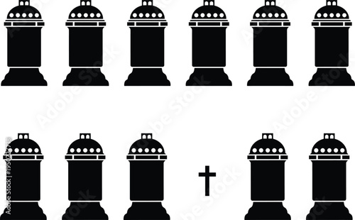 Creative visual puzzle with fire hydrant silhouettes arranged in mathematical rows, abstract educational concept for counting, addition, problem solving, and learning activities illustration