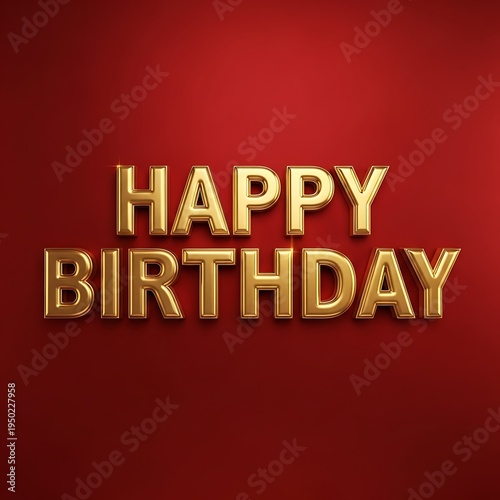 Three dimensional golden lettering spells out a festive greeting against a rich crimson background.