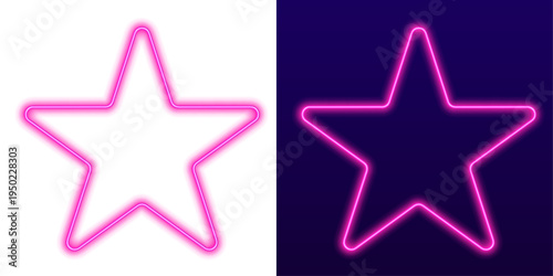 Neon glowing star in pink and purple gradient with luminous edges. Minimal modern design fits futuristic digital concepts. Perfect for banners.