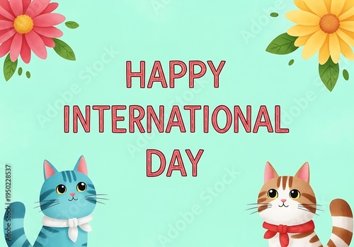 Adorable feline friends celebrate a special worldwide observance on a bright background