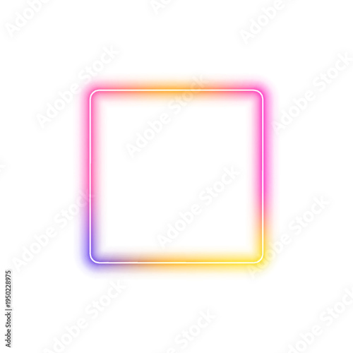Glowing square frame in neon pink and blue, rendered in PNG. Ideal for posters, logos, and futuristic design projects. Soft light radiates around the edges.
