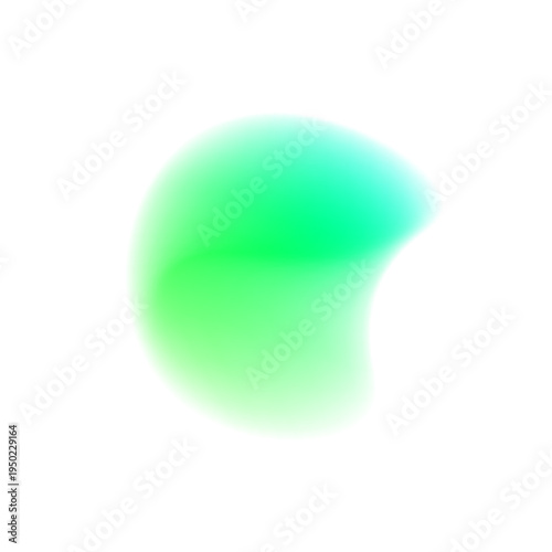 Glossy liquid green gradient drop with bright reflections forms smooth modern shape. Neon colors blend softly with subtle noise texture. Abstract PNG illustration.