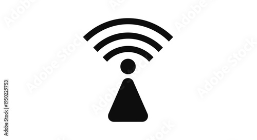 A blue wireless internet network signal icon featuring a wave design and radio antenna tower symbol for mobile technology communication and web connection