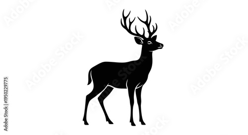 A cute brown wild deer silhouette vector illustration features a majestic stag with antlers, capturing the essence of nature and wildlife in a clean elk or reindeer head art design