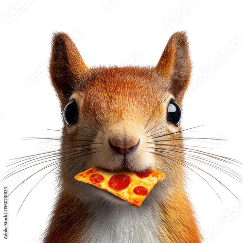 Squirrel enjoying pizza slice urban park close-up photography daylight playful concept