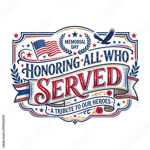 Vintage Style Memorial Day Design with Red, White, and Blue Elements