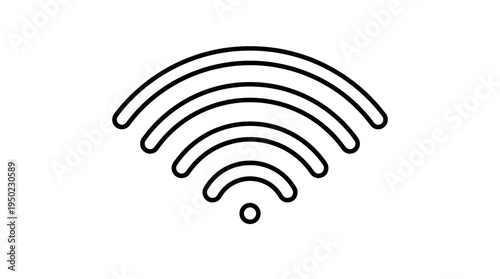 Minimalist black-and-white Wi-Fi icon with radiating signal lines, symbolizing wireless connectivity and internet access.