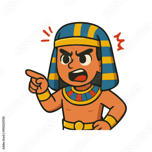 Angry Egyptian character illustration. Cute ancient Egypt cartoon man shouting. Pharaoh man pointing with angry expression.
