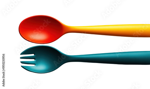 Colorful children's spoon and fork set kitchen photography studio close-up fun design