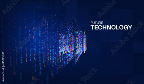 Abstract future ai background with blue big data and digital dots for tech and technology science presentation. Line cyber business network 3d backdrop. Connection graphic design.