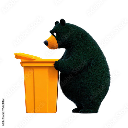 Close-up of bear foraging in trash can in isolated wilderness wildlife photography